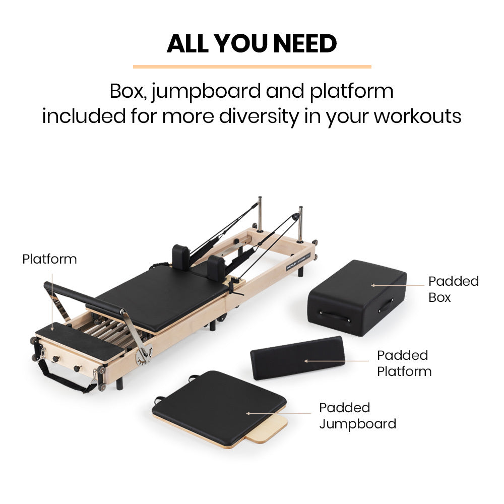 SōL Pilates – Wooden Reformer Machine with Box & Jump Board