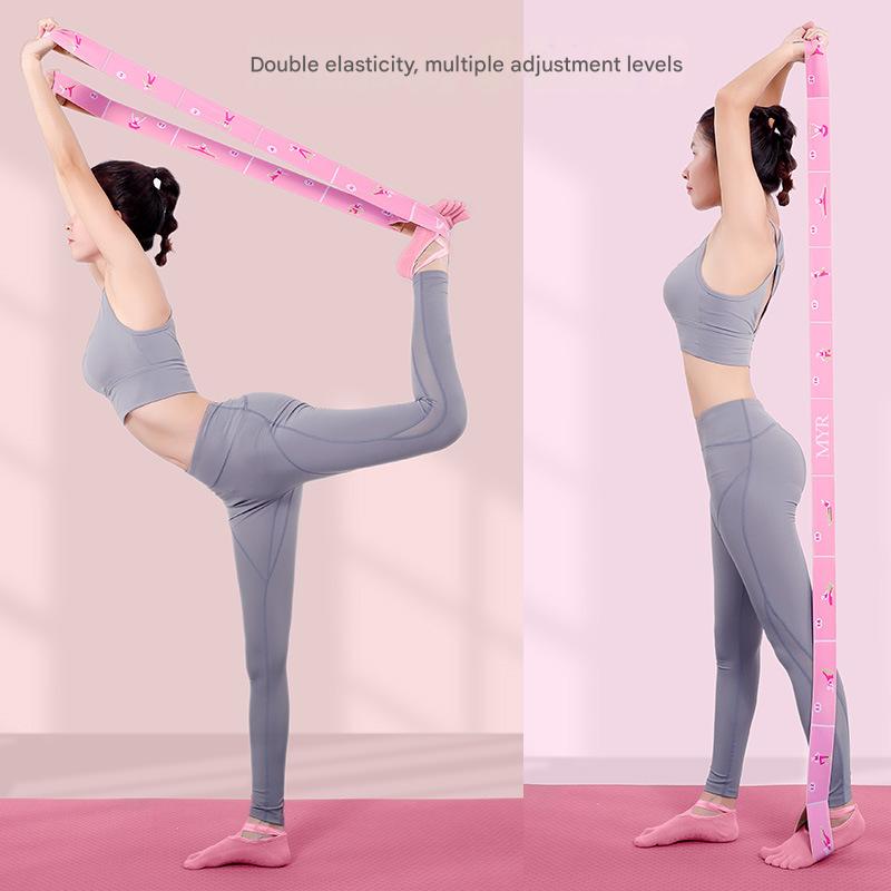 Grey Instructional Yoga Stretch Strap with Embroidered Pose Guide - 11-Loop Flexibility Band