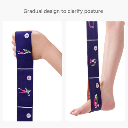 Grey Instructional Yoga Stretch Strap with Embroidered Pose Guide - 11-Loop Flexibility Band