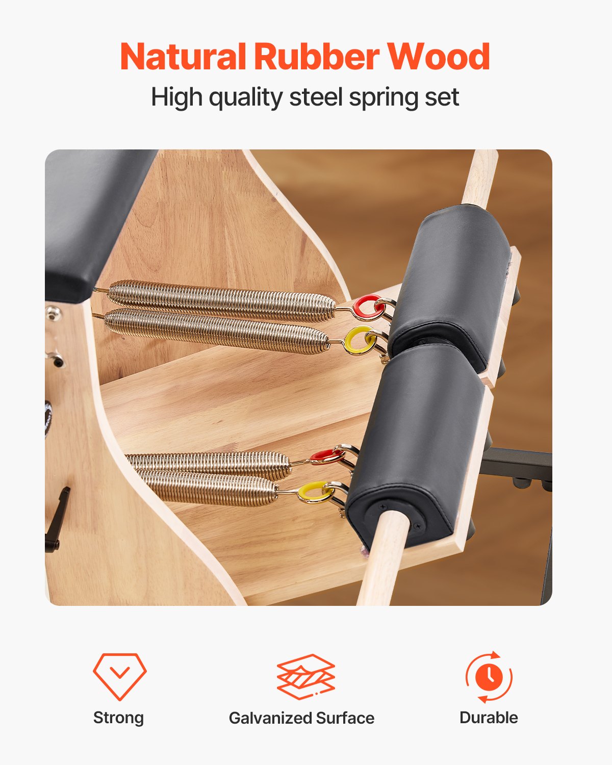 VEVOR Split-Pedal Pilates Chair with Handles – Rubber Wood Stability Chair for Home & Studio Workouts