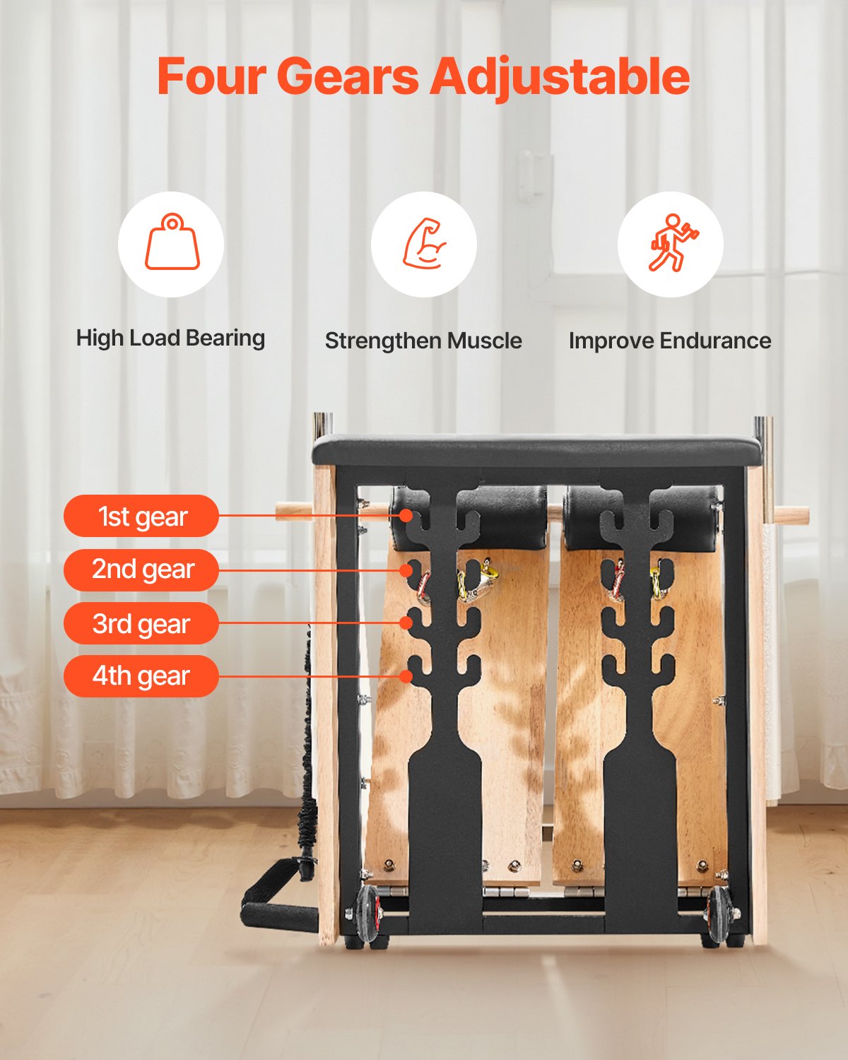 VEVOR Split-Pedal Pilates Chair with Handles – Rubber Wood Stability Chair for Home & Studio Workouts