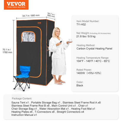 SōL Portable Infrared Sauna Tent — 1400W At-Home Heat Therapy for Detox, Relaxation & Recovery