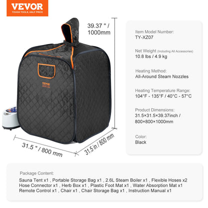 SōL Portable Steam Sauna Tent — 1000W At-Home Spa for Detox, Relaxation & Recovery